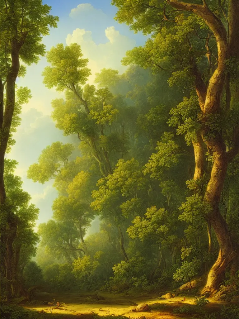 Prompt: forest with flowers blue, Digital Matte Illustration by asher brown durand