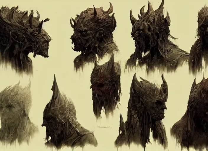 Image similar to feral orc chieftain charector concept sheet, beksinski, ruan jia, the hobbit orc concept, dark soul concept