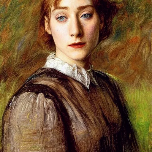 Image similar to a true-to-life portrait of Saoirse Ronan painted by John Everett Millais, real life accurate, Saoirse Ronan actress,