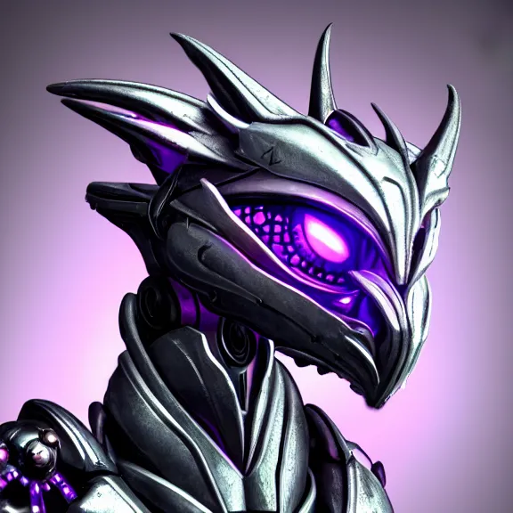 Image similar to high quality close up headshot of a cute beautiful stunning robot anthropomorphic female dragon, with sleek silver armor, purple flesh, glowing LED eyes, facing the camera, high quality maw open and about to eat you, you being dragon food, the open maw being detailed and soft, highly detailed digital art, furry art, anthro art, sci fi, warframe art, destiny art, high quality, 3D realistic, dragon mawshot, maw art, furry mawshot, macro art, dragon art, Furaffinity, Deviantart