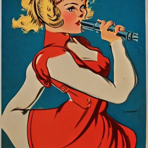 Prompt: highly detailed german ww 2 propaganda pinup!! nazi poster of blonde blue eyed women in dirndl, dynamic pose