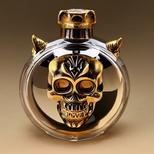 Prompt: boar shaped perfume bottle with a skull