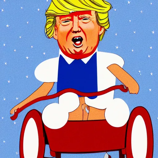 Image similar to donald trump in a ballerina in a tricycle, crying, 4k hd