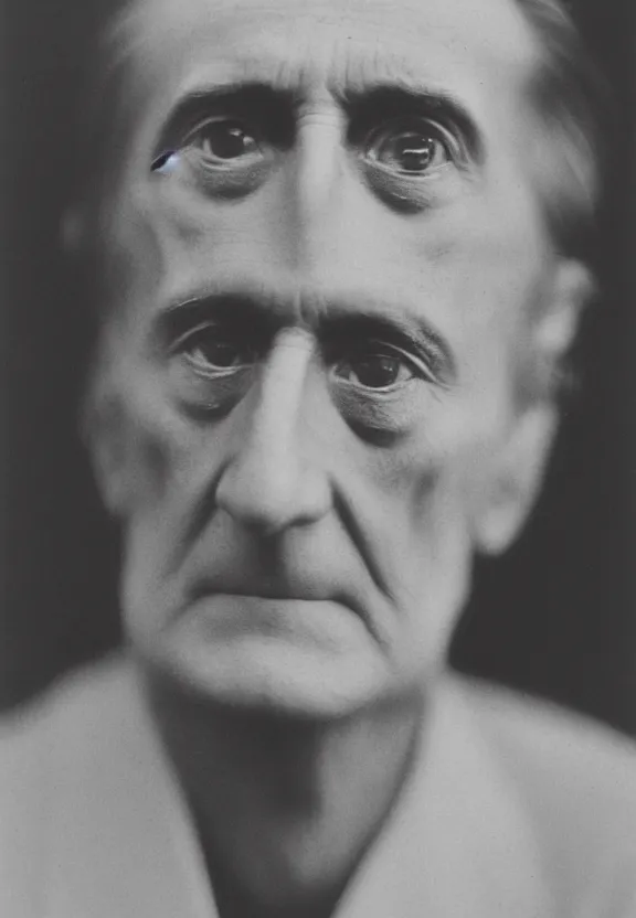 Image similar to a close - up casual photo of marcel duchamp with pensive eyes, 1 9 2 0 s monochrome snapshot, graflex 4 x 5, f 1. 8, 3 5 mm, ilford delta 3 2 0 0 pro