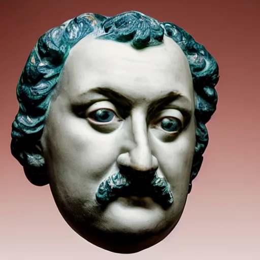 Prompt: photo of a colourful porcelain portrait bust of baron vladimir harkonen, 1 8 th century style, studio lighting, british museum, 4 k