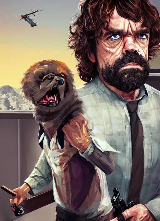 Image similar to peter dinklage in gta v, cover art by stephen bliss, artstation