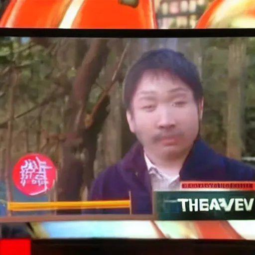 Prompt: mushroom interviewed on tv news