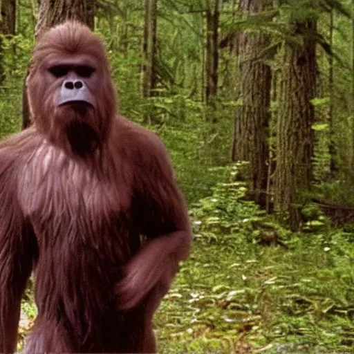 Image similar to a screen capture of found footage video of bigfoot, left behind by a missing hiker in 1 9 8 6