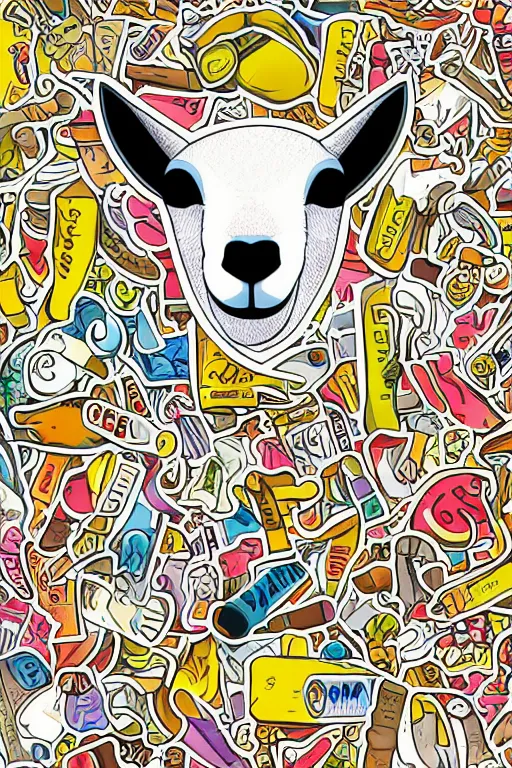 Image similar to Portrait of a drug dealer goat, sticker, andromorphic, colorful, illustration, highly detailed, simple, smooth and clean vector curves, no jagged lines, vector art, smooth