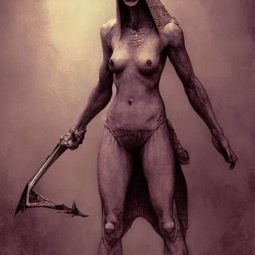 Image similar to Pyramid Head is in love, intricate, highly detailed, fullbody, artstation, dark fantasy, horror, Silent Hill game, concept art, smooth, sharp focus, illustration, art by greg rutkowski and orientalism and bouguereau and Zdzislaw Beksinski, good clear quality, lighting, biology, symmetrical artwork, perfect face, 135 mm, cinematic, hyper realism, high detail, octane render, 8k, chrome accents