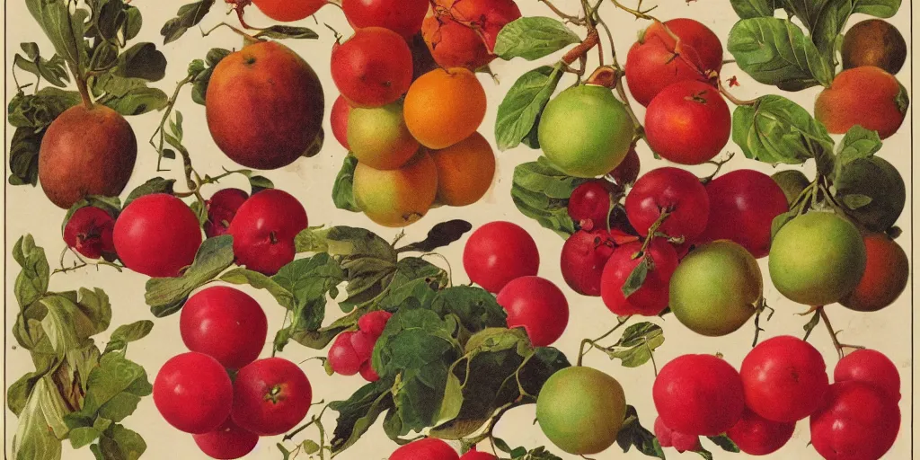 Prompt: catalogue of various vintage fruit illustrations