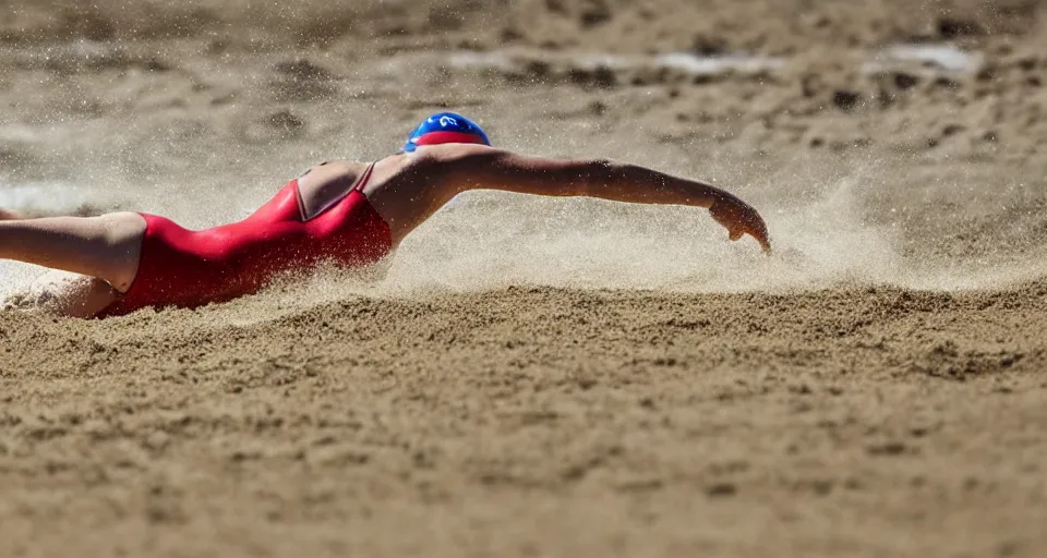 Image similar to olympic swimming in sand instead of water, extremely coherent, motion blur