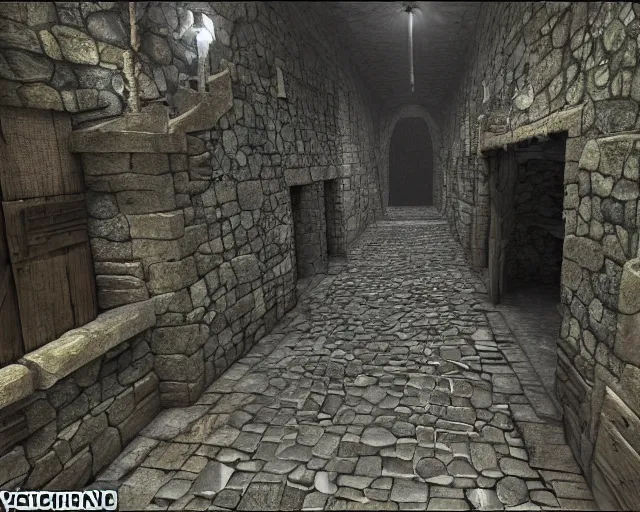 Prompt: DND dungeon hallway, walls are made of overgrown cobblestone, 8k, very detailed