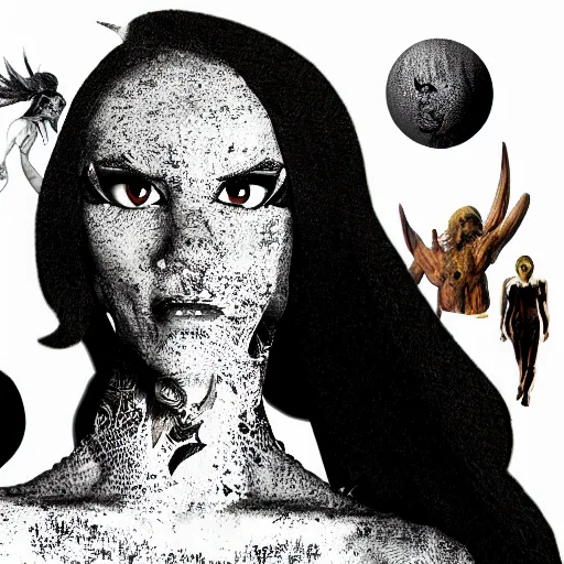 Image similar to collage artwork of monster woman