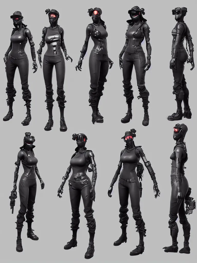 Image similar to fortnite skin models cyberpunk style concept art skin model, 3d models