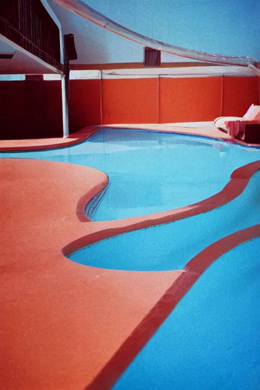 Prompt: non euclidean tiled swimming pool pipes, 1 9 6 0 s, color bleed, ektachrome photograph, volumetric lighting, f 8 aperture, cinematic eastman 5 3 8 4 film stanley kubrick