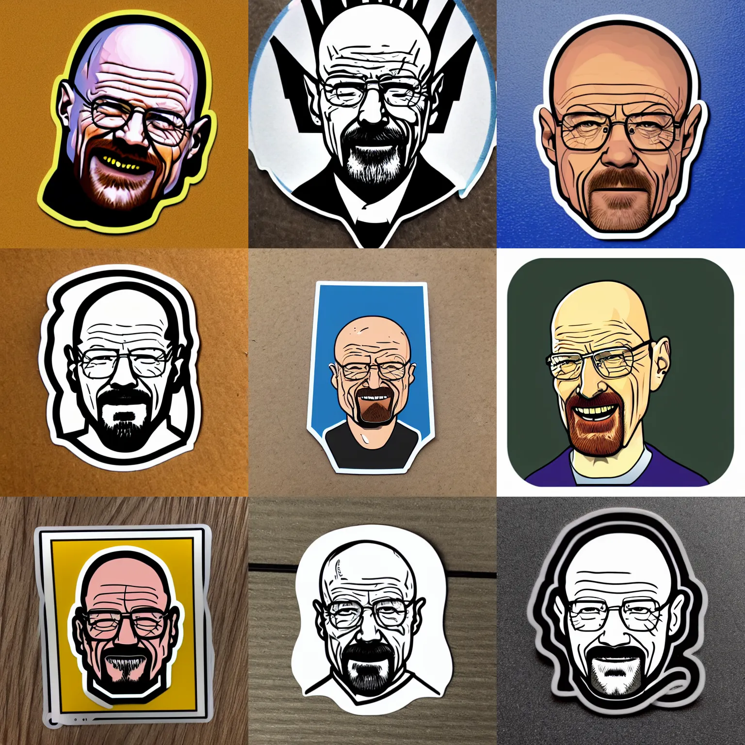 Prompt: head of Walter white laughing, Sticker illustration