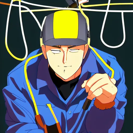 Image similar to portrait of elec man as an electrician, anime fantasy illustration by tomoyuki yamasaki, kyoto studio, madhouse, ufotable, trending on artstation