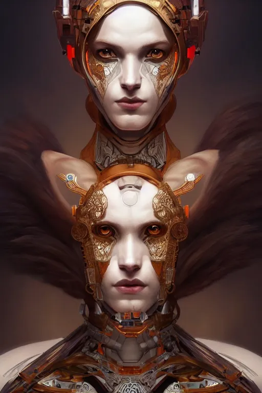 Image similar to symmetry!! portrait of android fox woman in the style of god of war, machine parts embedded into face, intricate, elegant, highly detailed, digital painting, artstation, concept art, smooth, sharp focus, illustration, art by artgerm and greg rutkowski and alphonse mucha, 8 k