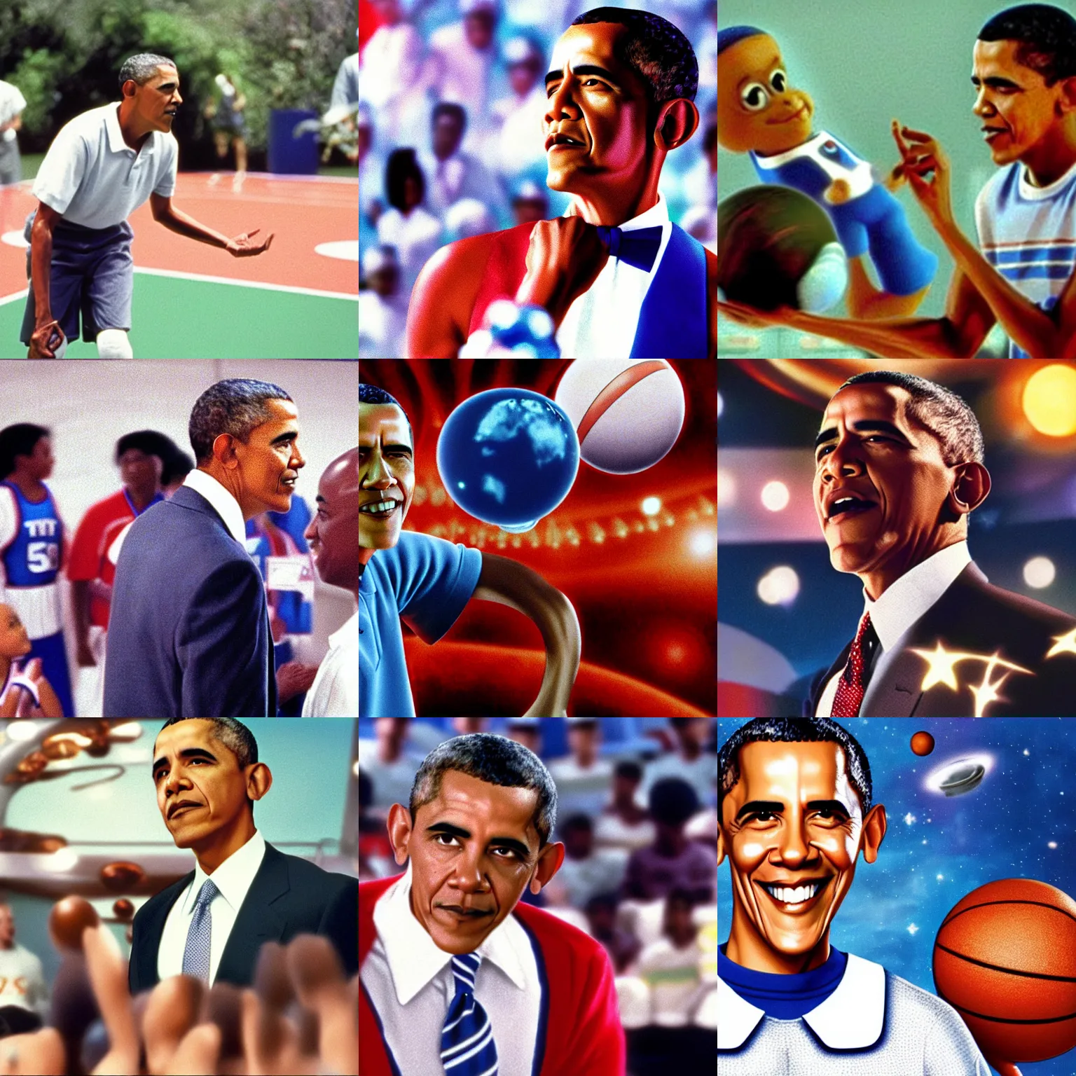 Prompt: movie still of barack obama in space jam ( 1 9 9 6 )