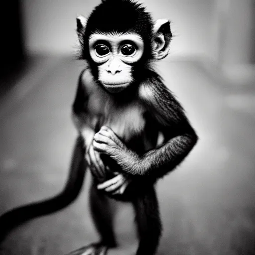 Prompt: cute baby monkey wearing a littlel suit, 35mm film photography, ILFORD XP2 Super