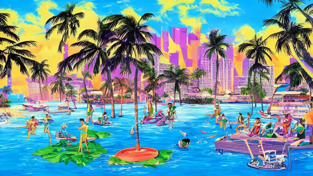 Image similar to vice city island, painting