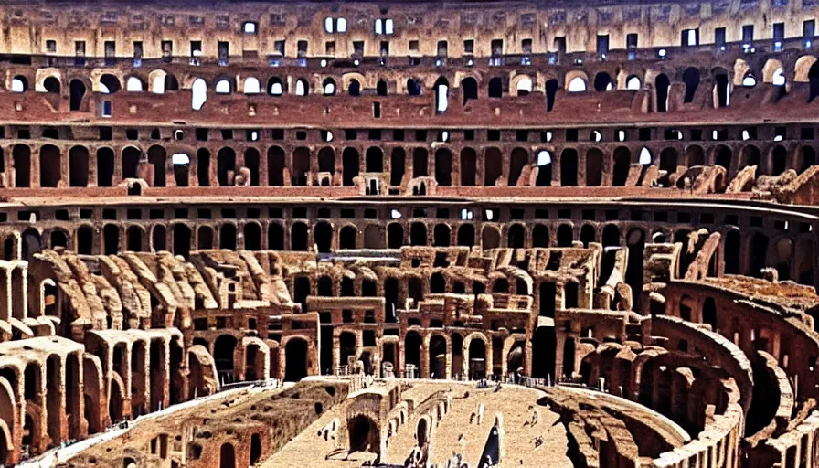 Prompt: gladiator in the colosseum, hyperrealism, detailed and intricate environment,