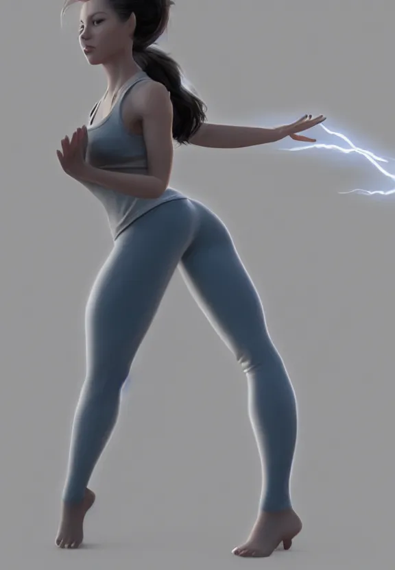 Image similar to female wearing yoga pants, volumetric lightning, highly detailed, concept art, by jin kim center of