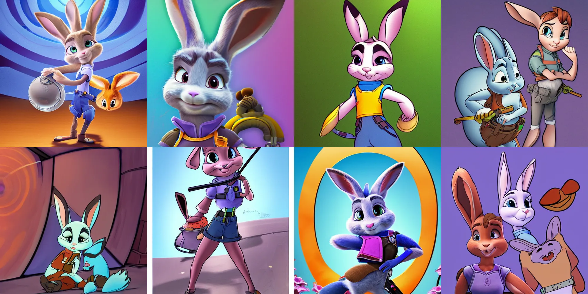 Prompt: Judy Hopps 2d detailed illustration in the style of Don Bluth