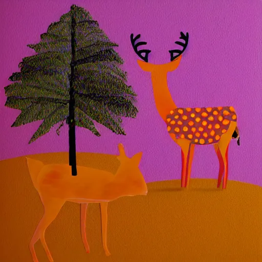 Prompt: orange deer next to a pink cat