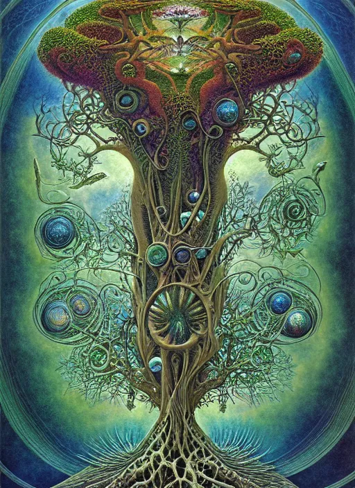 Image similar to tree of life by roger dean and andrew ferez, art forms of nature by ernst haeckel, divine chaos engine, symbolist, visionary, art nouveau, botanical fractal structures, organic, detailed, realistic, surreality