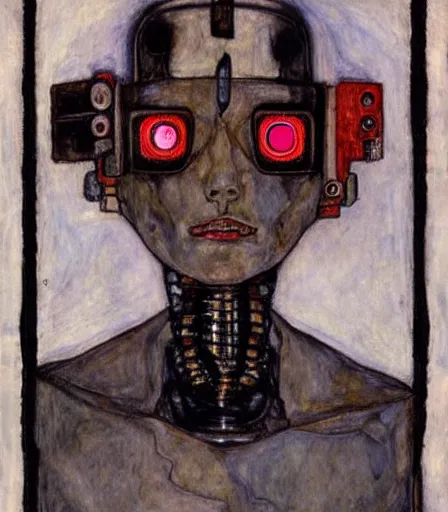 Image similar to portrait of a robot by egon schiele in the style of greg rutkowski