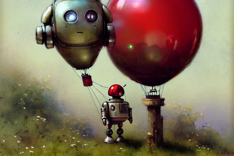 Image similar to adventurer ( ( ( ( ( 1 9 5 0 s retro future robot android mouse rv balloon robot. muted colors. ) ) ) ) ) by jean baptiste monge 9 9 9 9 9 9 9 9 9 9 9 9 9 9 9 chrome red