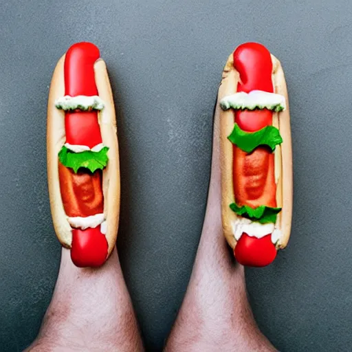 Image similar to a hotdog with human legs