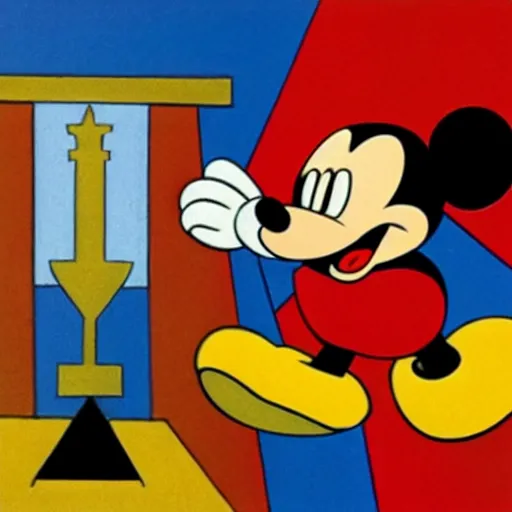 Image similar to cubism style depiction of mickey mouse winning a gold medal