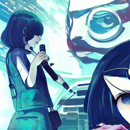 Image similar to Frequency indie album cover, luxury advertisement, white, indigo and teal colors. highly detailed post-cyberpunk sci-fi close-up schoolgirl in asian city in style of cytus and deemo, mysterious vibes, by Ilya Kuvshinov, by Greg Tocchini, nier:automata, set in half-life 2, beautiful with eerie vibes, very inspirational, very stylish, with gradients, surrealistic, postapocalyptic vibes, depth of filed, mist, rich cinematic atmosphere, perfect digital art, mystical journey in strange world, bastion game, arthouse