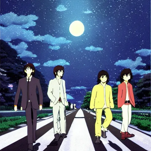 Prompt: The Beatles, by Dice Tsutsumi, Makoto Shinkai, Studio Ghibli