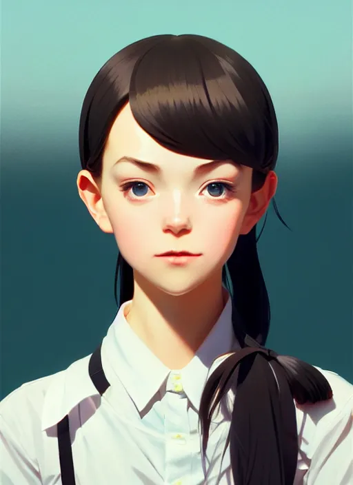 Image similar to full body beautiful and cute and aesthetic school girl greeting, very slightly smiling, wave a hand at the camera, perfect face, symmetric eyes, sharp focus, specular reflection, occlusion shadow, artstation, by ilya kuvshinov and jeremy lipking and quentin mabille, light novel cover art, 3 d epic illustrations, symmetric body