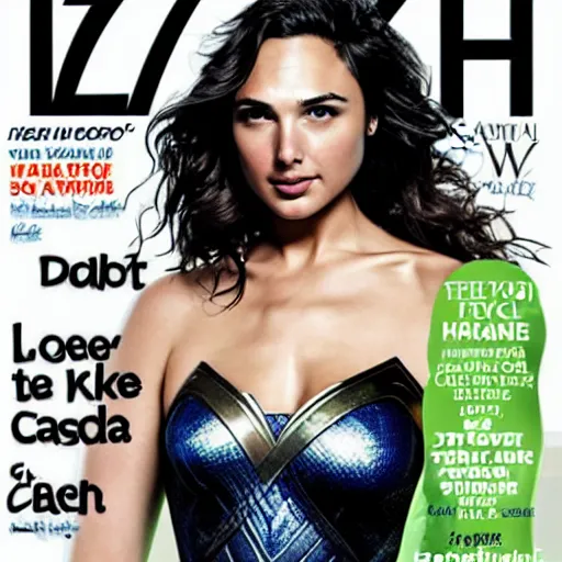 Prompt: gal gadot lizard obese, covier of a female magazine