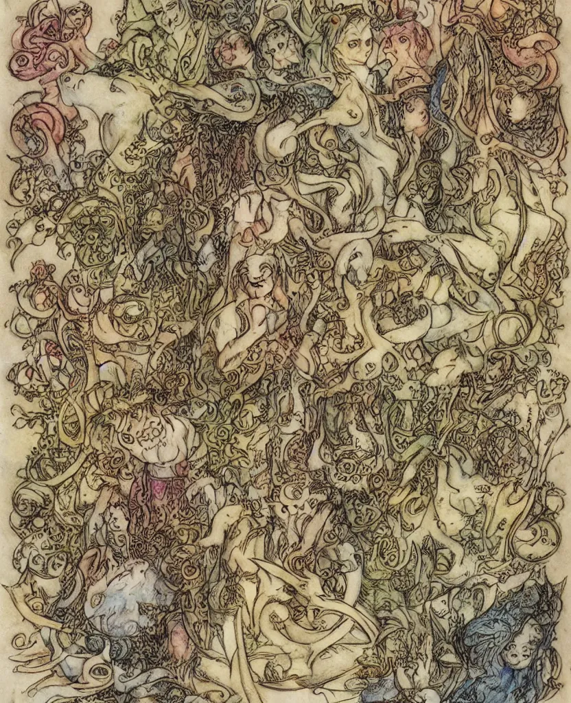 Image similar to a story written in runes in the style of maria sibylla merian, tony diterlizzi and brian froud