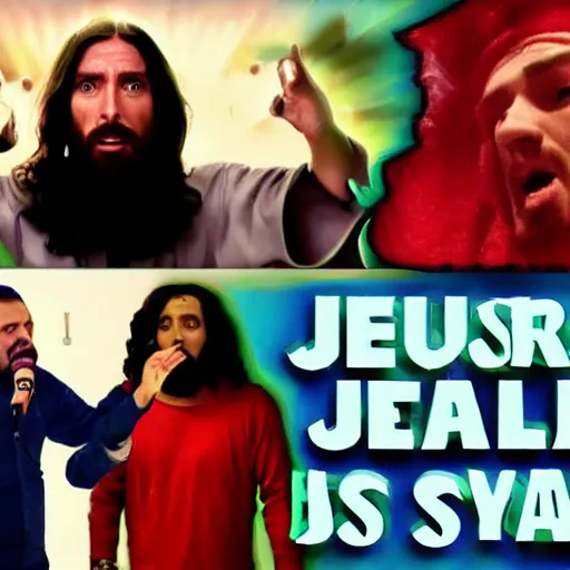 Image similar to jesus vs satan rap battle