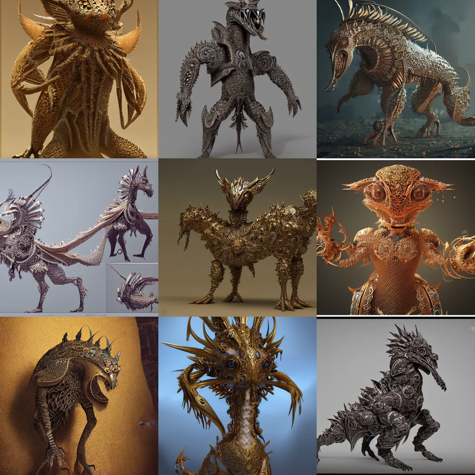 Prompt: beautiful concept art creature design of a Byzantine creature, cute, elegant, intricate details, ornate, trending on Art Station, award winning, octane render, 4k post-processing