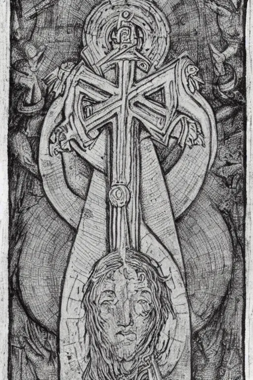 Image similar to realistic medieval etching, intrincate detail, clear cross hatching, detailed faces. by austin osman spare, occult art, alchemical diagram