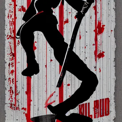 Image similar to kill bill movie poster with uma thurman swinging katana by tarantino, wlop and artgem