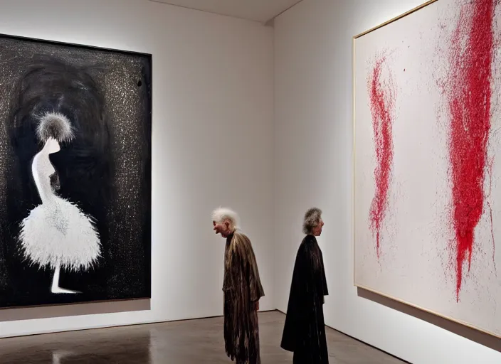 Prompt: a still from the movie black swan : francis bacon and pat steir and nicolas party and hilma af klint, dripping paint, altermodern