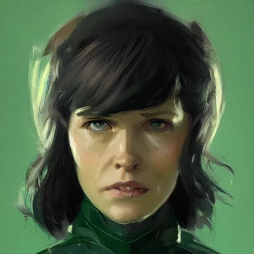 Prompt: portrait of a female superhero by greg rutkowski, she looks like thomasin mackenzie, she is wearing a black and green kevlar gear with a cape, highly detailed portrait, digital painting, artstation, concept art, smooth, sharp foccus ilustration, artstation hq