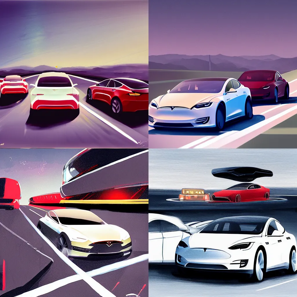 Prompt: Teslas on the highway, by James Gilleard, by James Gilleard