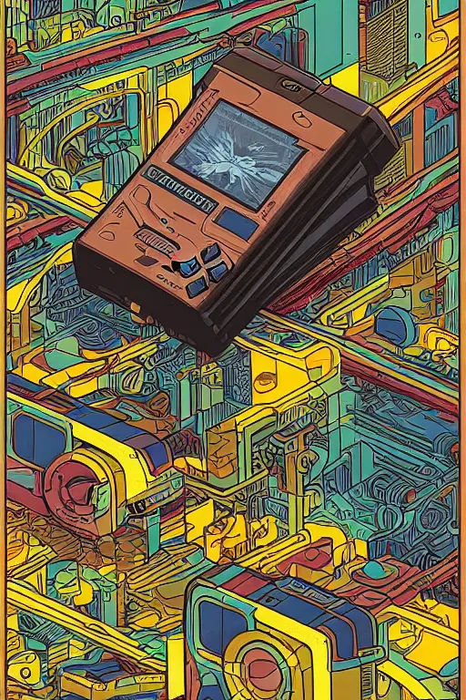 Prompt: nintendo gameboy, italian futurism, da vinci, dan mumford, josan gonzalez