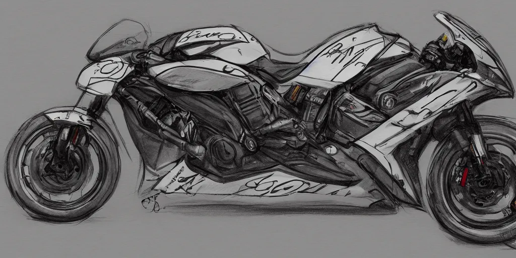 Prompt: race motorcycle sketch concept art, high detail, high definition, 8k