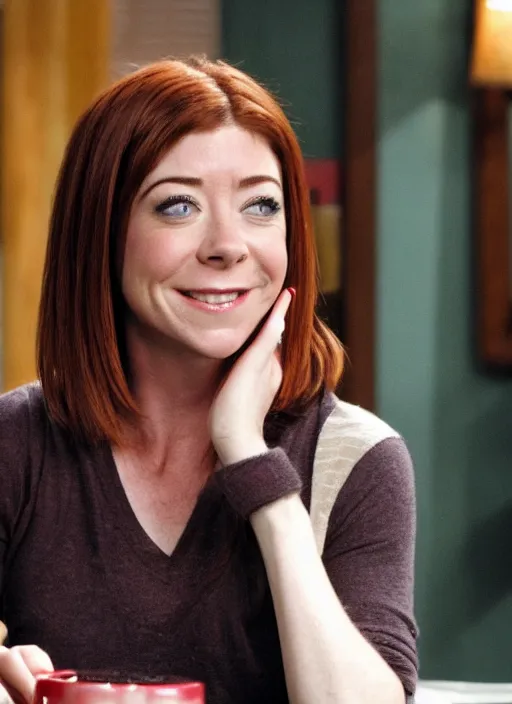 Prompt: Alyson Hannigan with Accurate correct facial features in an episode of How I Met Your Mother, movie Still, cinematic, high-detail, 4k,